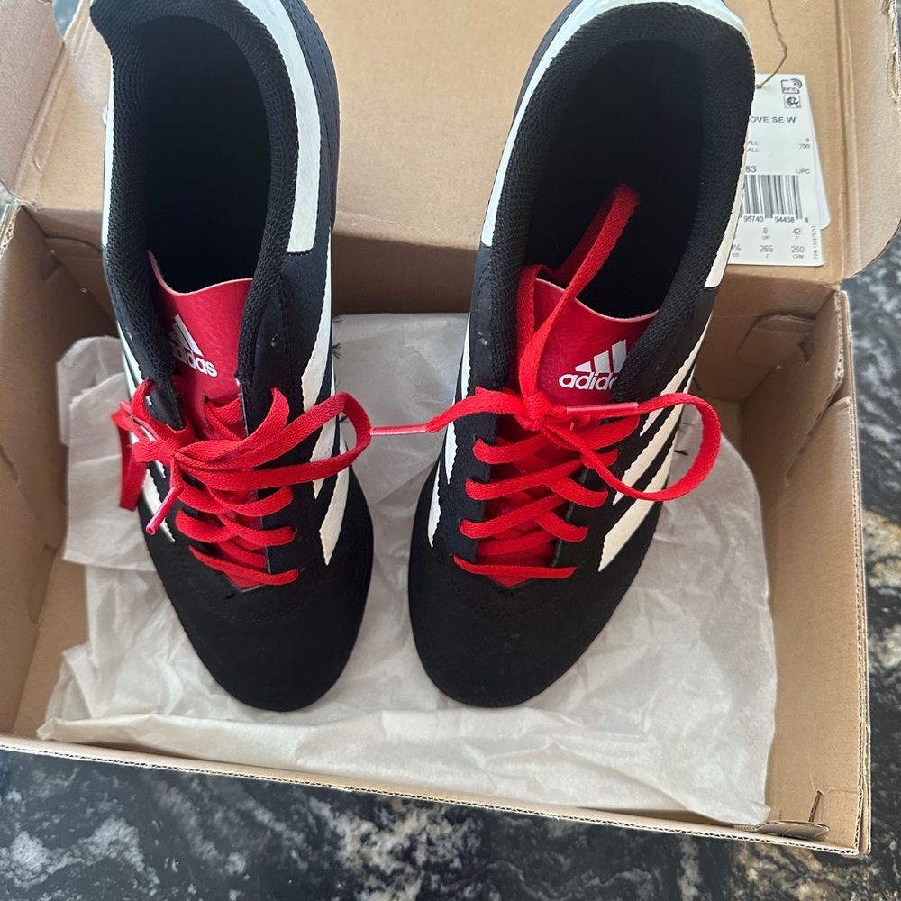 Adidas Black and Red Athletic Shoes with Red Laces